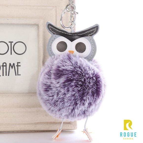 🆕Purple Owl Gray Pom Silver Keychain Bag Charm🦉 - Picture 1 of 4
